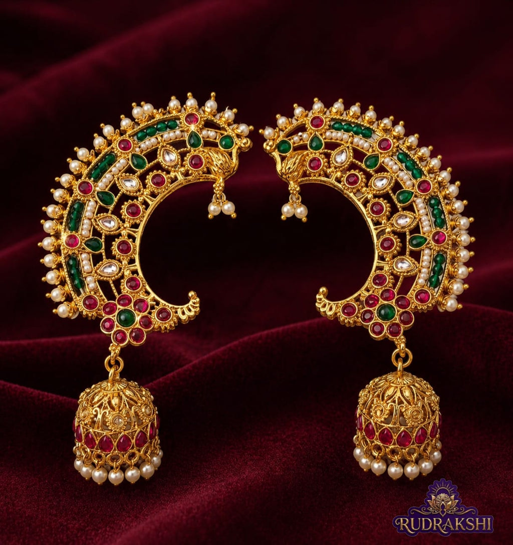 RUDRAKSHI SHAHI EARCUFFS WITH JHUMKAS