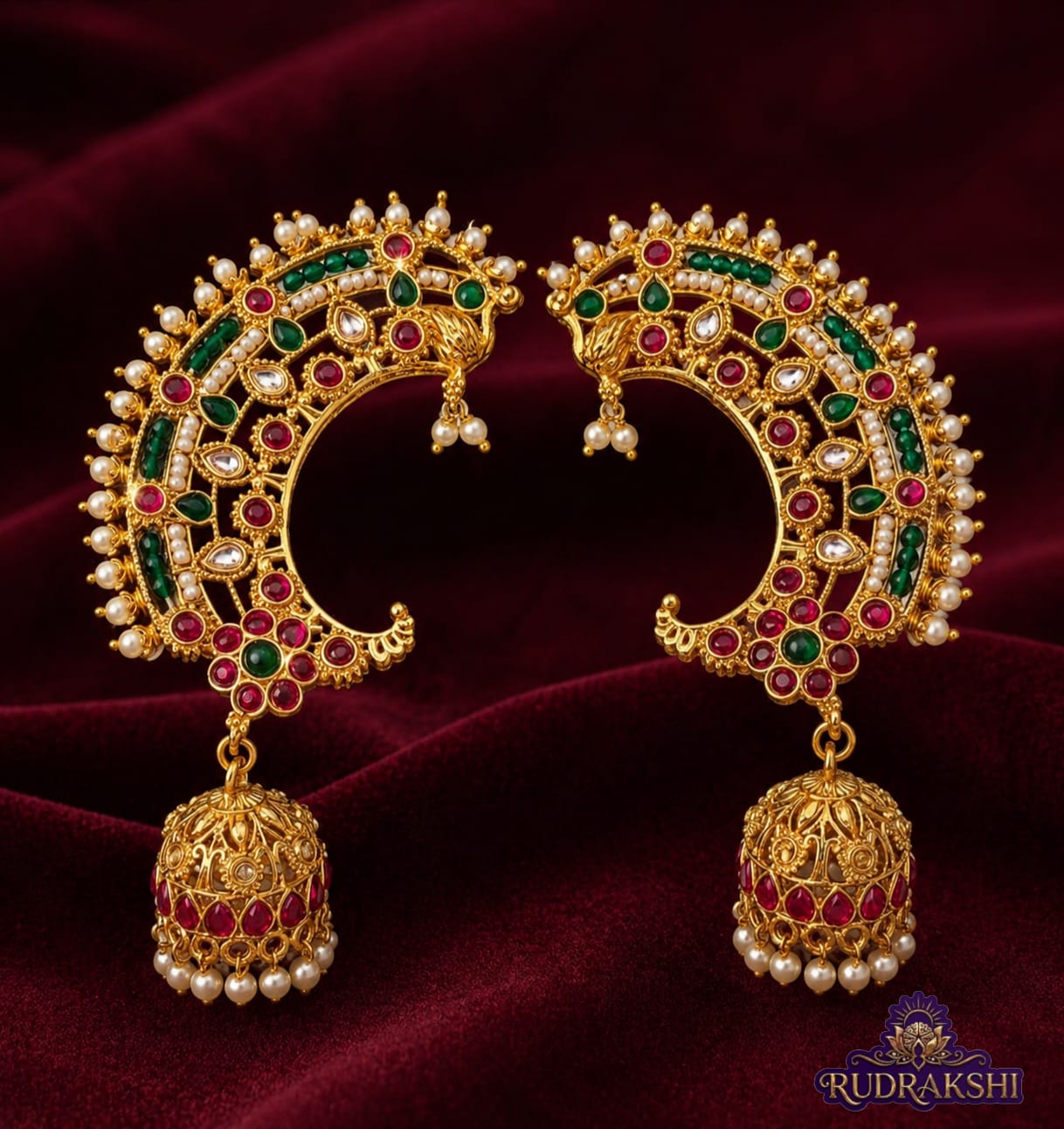 RUDRAKSHI SHAHI EARCUFFS WITH JHUMKAS