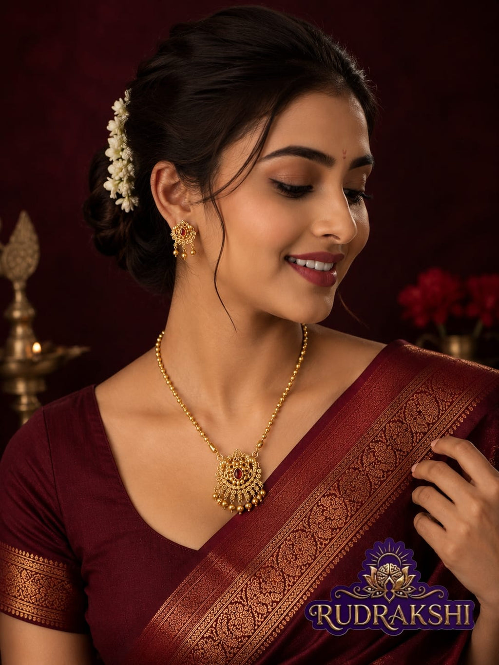 RUDRAKDSHI BORMAL WITH GOLDEN PENDANT