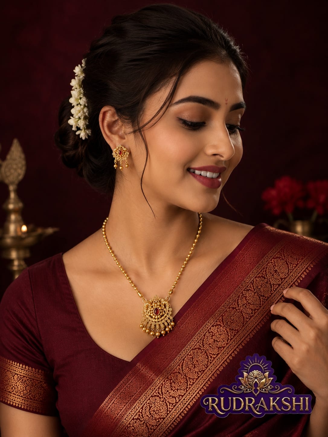 RUDRAKDSHI BORMAL WITH GOLDEN PENDANT