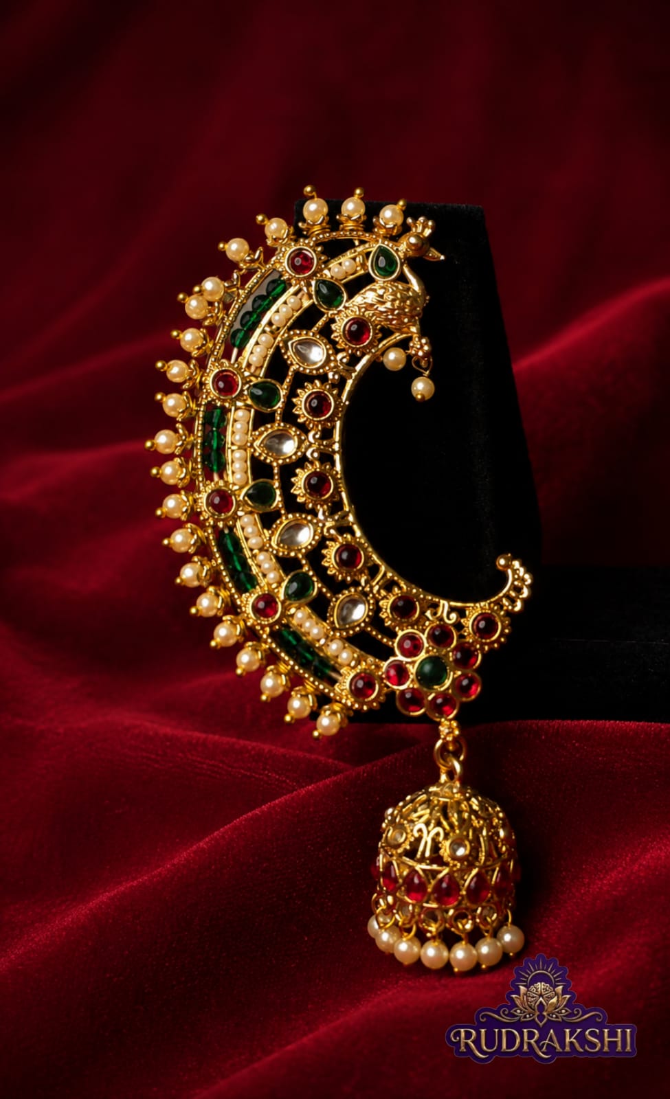 RUDRAKSHI SHAHI EARCUFFS WITH JHUMKAS